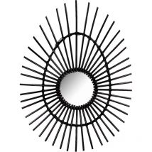 Thinia Home - Miroir mural ovale en rotin Deko Noir 80cm