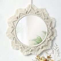 Miroir Mural, Miroir Art Décor, Macramé Frange Miroirs, Ronds Décoratifs Ornement pour Chambre Salon Décor