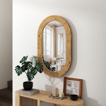 Miroir mural ovale avec cadre en bois massif de style naturel, style rustique élégant pour la décoration intérieure