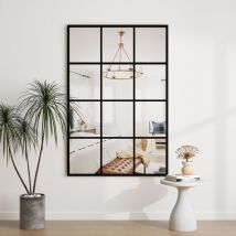 Shyfoy - Miroir mural rectangulaire avec grille noire en métal, style industriel moderne pour la décoration intérieure