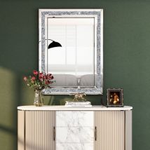 Shyfoy - Miroir Mural Rectangulaire de Luxe avec Bordure en Miroir Argenté et Diamants Brisés - Design Artistique pour Décoration Intérieure Élégante