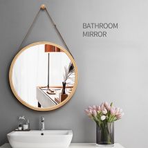 Freosen - Miroir Mural Rond 45cm Décor Bois Miroir Avec Cadre en Bois avec Crochet pour Salle de bain, Chambre ou Dressing