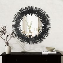 Shyfoy - Miroir mural rond avec cadre à motifs radiants en noir, style moderne audacieux pour la décoration intérieure