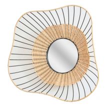 Miroir mural rond en rotin et métal 55cm