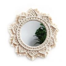 Miroir mural suspendu avec macramé frange miroir rond Art Boho Decor pour appartement salon chambre bébé pépinière dortoir entrées