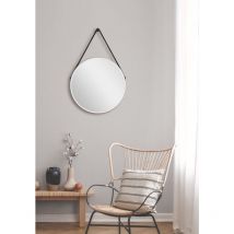 Miroir mural Talos White Style Matt ø 50 cm - miroir de salle de bain avec sangle de suspension en aspect cuir - cadre en aluminium de haute qualité