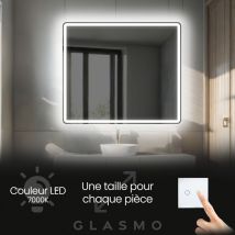 Foram - Miroir Salle De Bain Led 80x70 Cm Naomi - Horizontal Arrondi Miroir Mural Avec Éclairage Intégré Miroir Lumineux - Blanc Froid 7000 K