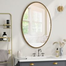Miroir ovale rétro en fer forgé, effet antique, à suspendre au mur, adapté à la salle de bain, à la chambre à coucher, au salon (doré)