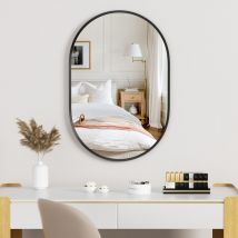 Ctlite - Miroir Ovale 45 x 60cm,Miroir Mural avec cadre en métal Noir,miroir de vanité mural pour salle de bains,salon,chamb,Le porche