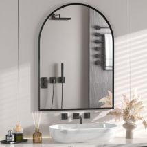 Espejo Abovedado 56 x 76cm, Espejo de pared con marco de metal Negro, para Baño, Sala de estar, Dormitorio, Porche