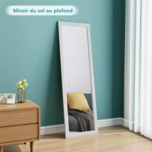 Keepbuying – Miroir Mural Plein Longueur 110 X 33 Cm – Verre Trempé Incassable – 2 Crochets De Suspension – Hauteur Réglable – Blanc