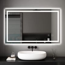 Keepbuying - Miroir Rectangulaire Salle de Bain avec Lumière LED,Miroir 3 Couleur Changeable,Antibuée,Verticale/Horizontale - 100 x 60 cm