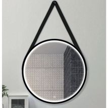 Eiffel Art Construction - Miroir rond barbier cadre noir, led 60 cm variateur de lumière - barbier