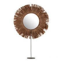 Lana Deco - Miroir rond sur socle en Raphia marron 41x9x50 cm
