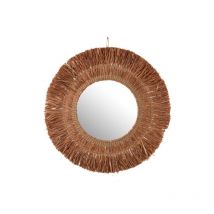 Miroir rond sur socle en Raphia marron 61.5x61.5x2.5 cm
