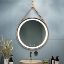 Luvodi - Miroir Salle de Bain led Rond 80 cm Doré Anti-buée Miroir Mural Suspendu avec Eclairage led pour Maquillage Rasage Coiffage