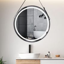 Luvodi - Miroir Salle de Bain led Rond Miroir Mural Doré Noir Lumineux avec Eclairage Integre Anti-buée Suspendu - φ 80cm Noir