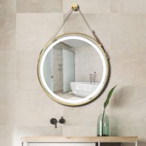 Luvodi - Miroir Salle de Bain led Rond Miroir Mural Doré Noir Lumineux avec Eclairage Integre Anti-buée Suspendu - φ 60cm Doré