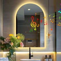 Luvodi - Miroir Salle de Bain Arch Bluetooth - 90×60cm Miroir lumineux de salle de bain led Anti Buée avec Haut-parleur, Affichage Digital, Mémoire