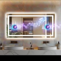 Luvodi - Miroir Salle de Bain led Bluetooth - 120×60cm Miroir lumineux de salle de bain Regtanglaire Anti Buée, Affichage de L'heure et Température,
