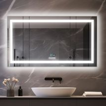 Luvodi - Miroir Salle de Bain led Bluetooth - 100×60cm Miroir lumineux de salle de bain Regtanglaire Anti Buée, Affichage de L'heure et Température,