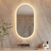 Luvodi - Miroir Salle de Bain led - Miroir Mural Avec Éclairage Intégré Miroir Lumineux Anti Buée 4 Interrupteurs Tactiles - Oval 80x50cm
