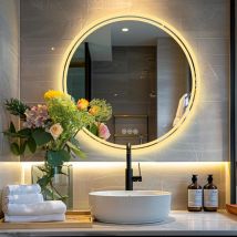 Miroir led Salle de Bain Rond Anti Buée - Miroir Lumineux Salle de Bain avec Interrupteur Tactile - Miroir Éclairant Mural pour Maquillage Coiffeuse