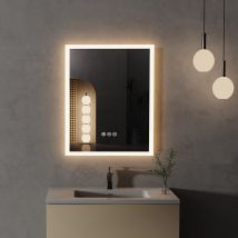 Luvodi - Miroir Salle de Bain Lumineux - Miroir Mural led Salle de Bain Anti-Buée avec Eclairage Interrupteur Tactile - 50 x 40 cm