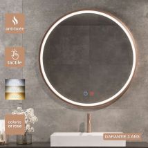 Miroir Salle de Bain PARIS - Ø70cm - Or Rose - Led Frontal T° Variable - Tactiles On/Off & Anti-Buée - LEDIMEX