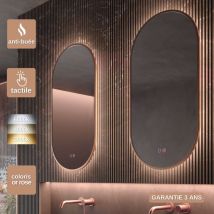 Ledimex - Miroir Salle de Bain tokyo - 50x90cm - Or Rose - Led Frontal t° Variable - Tactiles On/Off & Anti-Buée