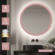 Ledimex - Miroir Salle de Bain torino Rose Ø60cm - t° Led Variable Rétro-éclairé & Frontal - Tactiles On/Off & Anti-Buée