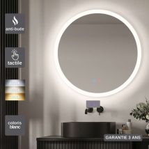 Ledimex - Miroir Salle De Bain Torino Blanc Ø60cm - T° Led Variable Rétro-éclairé & Frontal - Tactiles On/off & Anti-buée