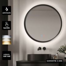 Ledimex - Miroir Salle De Bain Torino Noir Ø60cm - T° Led Variable Rétro-éclairé & Frontal - Tactiles On/off & Anti-buée