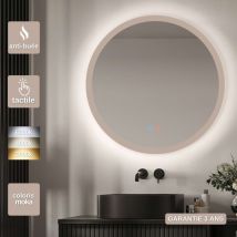 Ledimex - Miroir Salle de Bain torino Moka Ø80cm - t° Led Variable Rétro-éclairé & Frontal - Tactiles On/Off & Anti-Buée