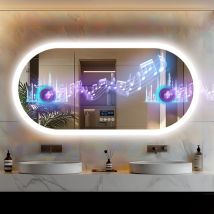 Luvodi - Miroir Salle de Bain Oval Bluetooth - 120×60cm Miroir lumineux de salle de bain led Anti Buée avec Haut-parleur, Affichage Digital, Mémoire