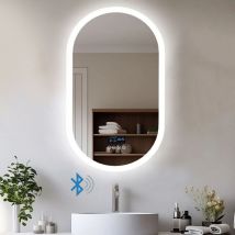 Luvodi - Miroir Salle de Bain Oval Bluetooth - 80×50cm Miroir lumineux de salle de bain led Anti Buée avec Haut-parleur, Affichage Digital, Mémoire