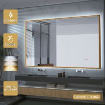 Ledimex - Miroir Salle de Bain california - 100x80cm - Or Brossé - t° Led Variable - Tactiles On/Off & Anti-Buée
