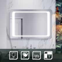 Sirhona - Miroir salle de bains élégant 100x70 cm Anti-buée avec éclairage led Blanc Capteur Infrarouge