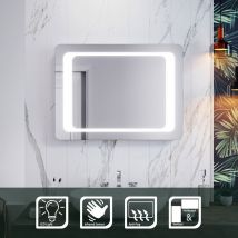 Sirhona - Miroir salle de bains élégant 80x60 cm Anti-buée avec éclairage led Blanc Capteur Infrarouge