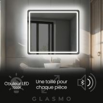 Foram - Miroir Lumineux De Salle De Bain 80x90 Cm Siena - Vertical Arrondi Moderne Miroir Avec Led Illumination - Blanc Froid 7000 K Avec Haut Parleur