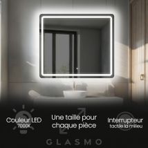 Foram - Miroir Lumineux De Salle De Bain 80x90 Cm Siena - Vertical Arrondi Moderne Miroir Avec Led Illumination - Blanc Froid 7000 K Avec Interrupteur