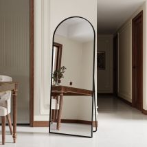 Eifson - Miroir sur pied 165x60 cm, miroir de sol arqué suspendu ou mural avec cadre en métal pour salon, chambre ou salle de bain - Noir