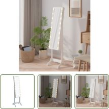 The Living Store Miroir sur pied blanc avec led blanc 34x37x146 cm - Miroir Sur Pied - Miroir Avec Led - Miroir Décoratif - Miroir Salle De Bain
