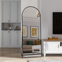 Blanketswarm - Miroir sur Toute la Longueur 165x60 cm Miroir de Sol avec Support, Miroir sur Pied Arqué, Cadre en Alliage d'aluminium Miroir sur