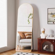 Tlgreen - Miroir sur Toute la Longueur,162x53cm,Grand Miroir Mural hd avec Cadre en Métal,Support,Crochet pour Chambre à Coucher,Salon- Arqué, doré