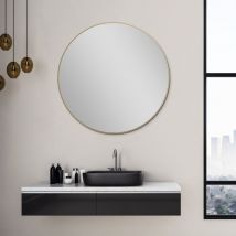 Miroir Talos Picasso doré ø 80 cm - avec cadre en aluminium de haute qualité pour une ambiance élégante - miroir de salle de bain rond parfait qui