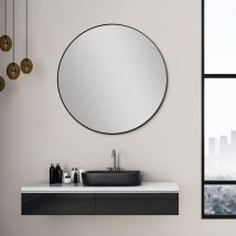 Miroir Talos Picasso noir ø 80 cm - avec cadre en aluminium de haute qualité pour une ambiance élégante - miroir de salle de bain rond parfait qui