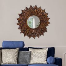 Miroir Mural Marron Design Rio de Janeiro ø 73 cm en Verre avec Cadre Métallique Forme Tournesol Miroir Décoratif d'Entrée Maquillage Coiffeuse pour