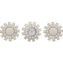Miroirs décoratifs dans des cadres géométriques, 2 pièces+horloge murale