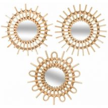 Miroirs Ronds Soleil en Rotin Naturel 27 cm (Lot de 3) - SILUMEN